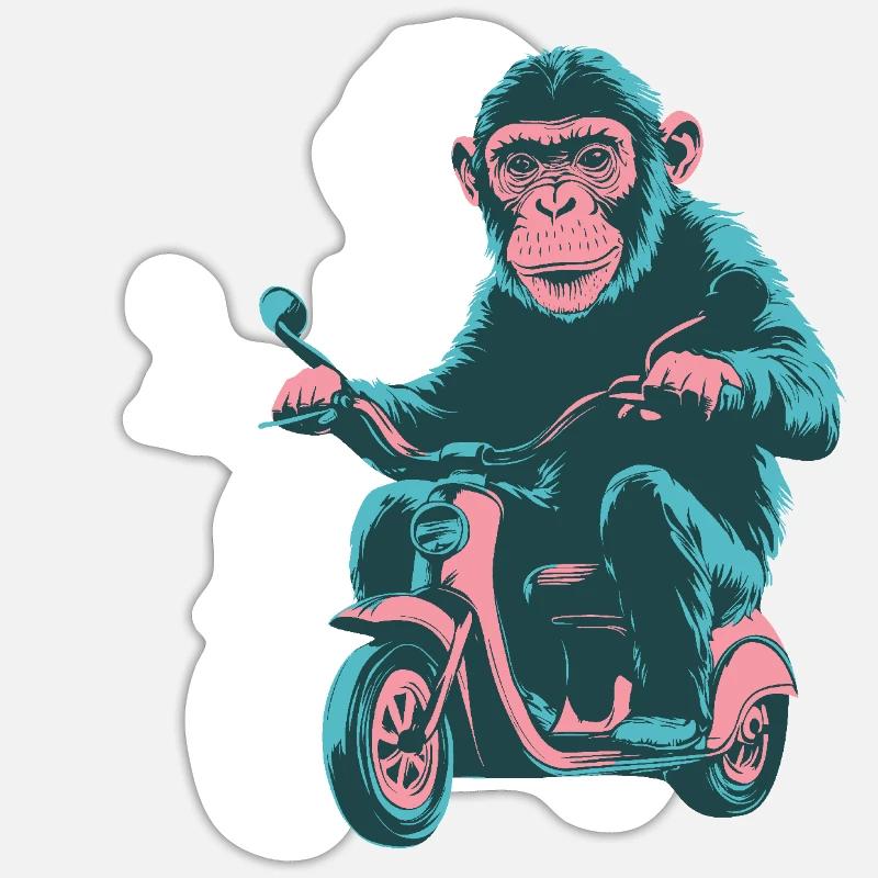 Cooler Affe auf einem Retro-Scooter - Sticker Größe S (10 x 10 cm) - Mattweiß