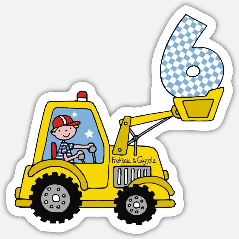 6e anniversaire de l’excavatrice - Sticker taille S (10 x 10 cm) - blanc mat