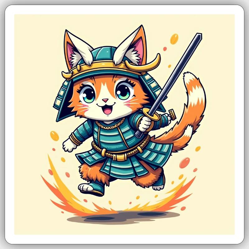 Cat Samurai Original Sticker Größe S (10 x 10 cm)