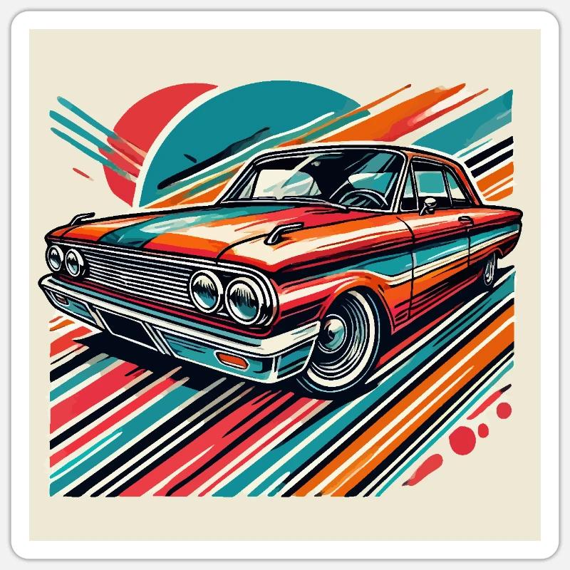Retro-Oldtimer - Sticker Größe S (10 x 10 cm) - Mattweiß