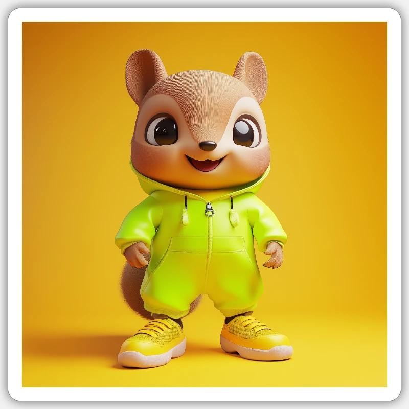 Personnage 3d - Écureuil mignon - Sticker taille S (10 x 10 cm) - blanc mat
