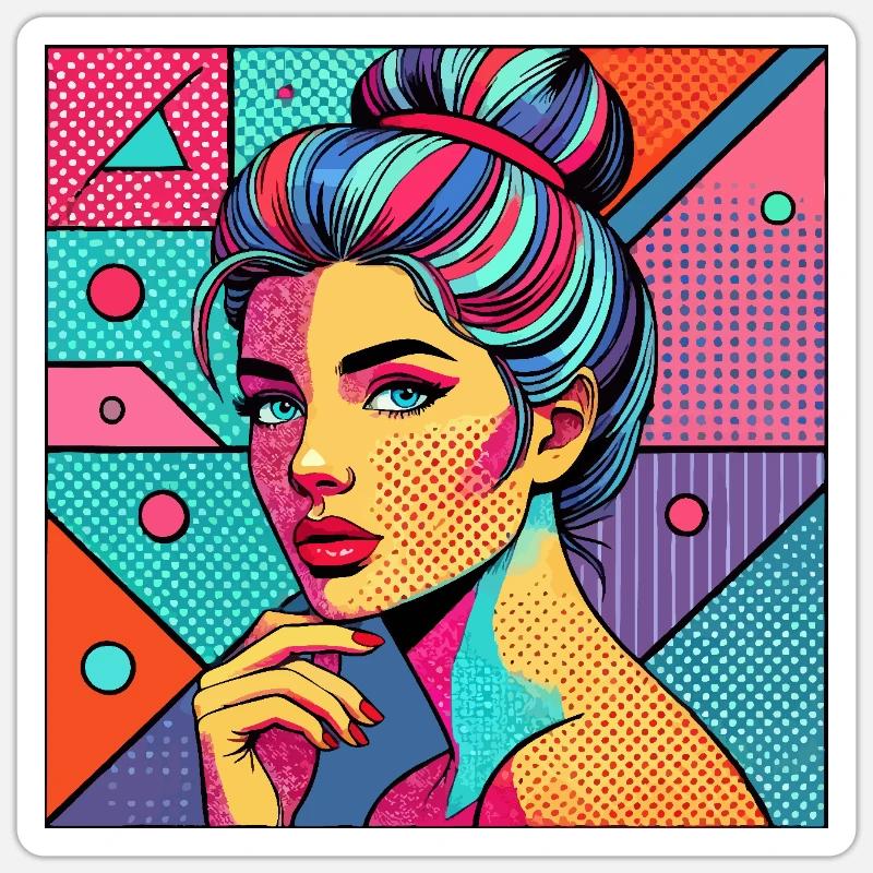 Portrait coloré dans le style pop art - Sticker taille S (10 x 10 cm) - blanc mat