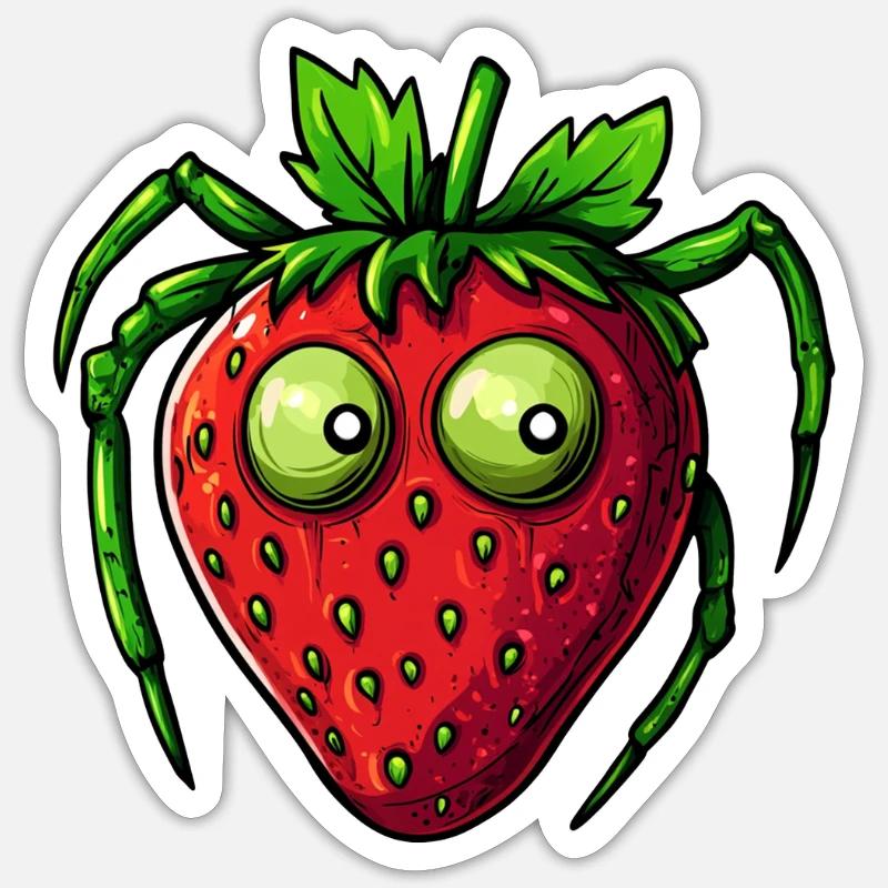Erdbeerspinne Erdbeere Spinne - Sticker Größe S (10 x 10 cm) - Mattweiß
