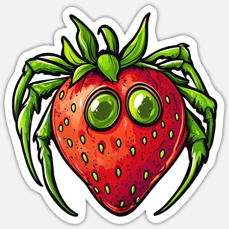 Erdbeerspinne Erdbeere Spinne - Sticker Größe S (10 x 10 cm) - Mattweiß