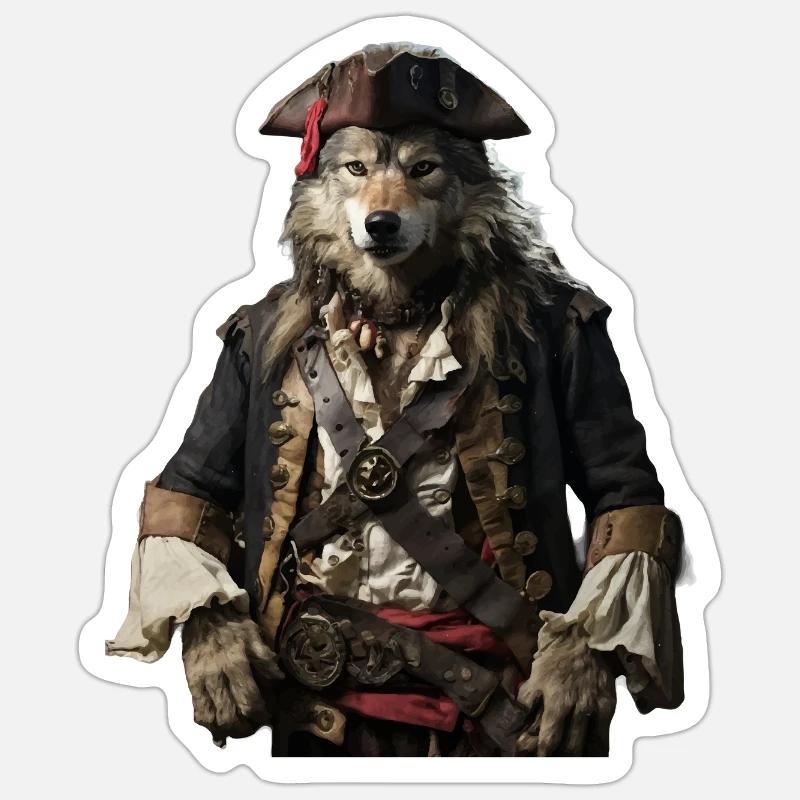 Loup pirate - Sticker taille S (10 x 10 cm) - blanc mat