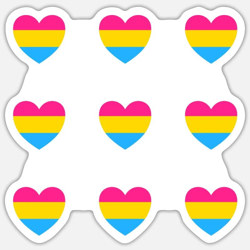 Drapeau Pan Coeurs - Sticker taille S (10 x 10 cm) - blanc mat