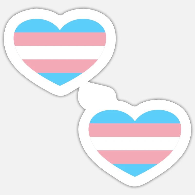 Coeurs de drapeau trans - Sticker taille S (10 x 10 cm) - blanc mat