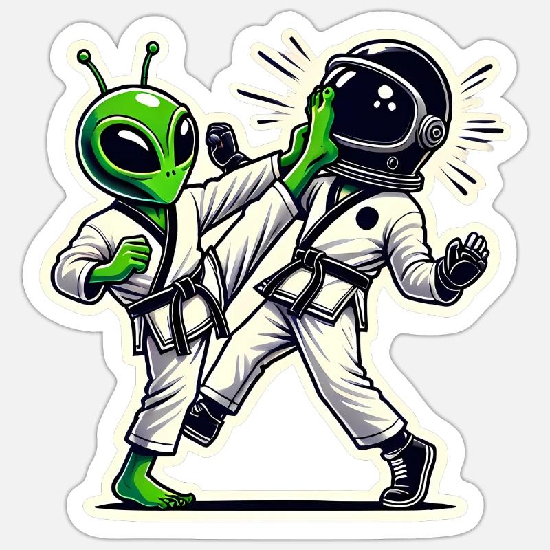 Bataille de karaté Alien vs Astronaute Sticker taille S (10 x 10 cm)
