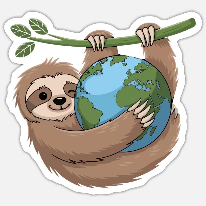 Caring Sloth Hugging Earth - Sticker size S (10 x 10 cm) - white matte