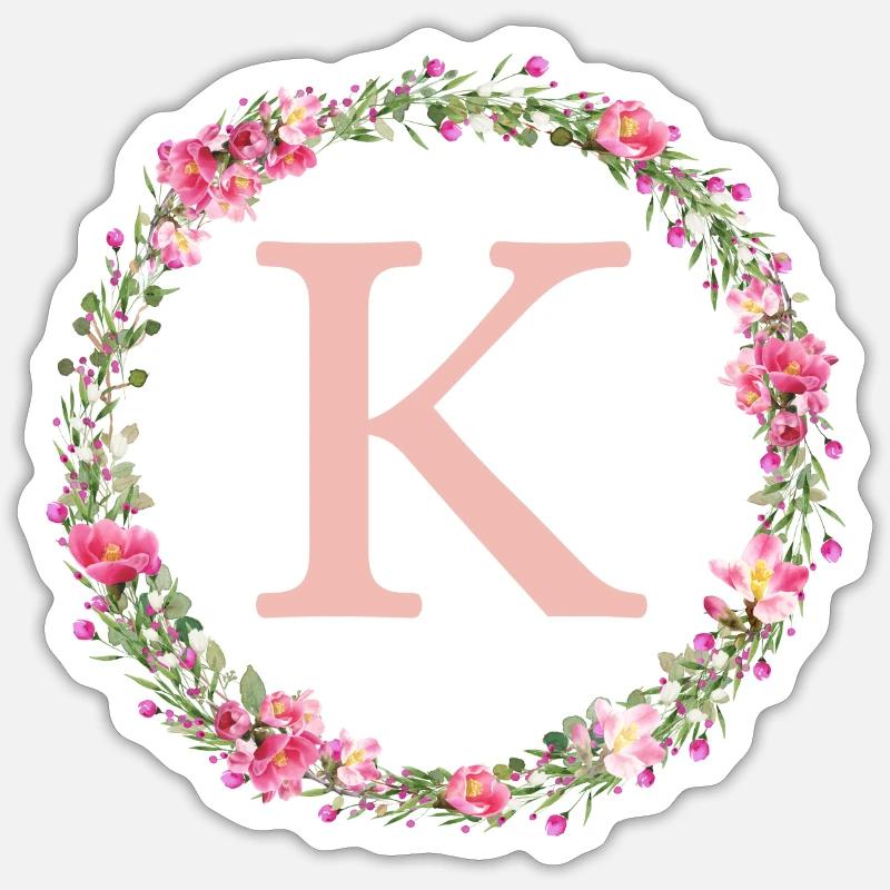 K Monogramm, Blumen-Kranz, personalisierbar - Sticker Größe S (10 x 10 cm) - Mattweiß