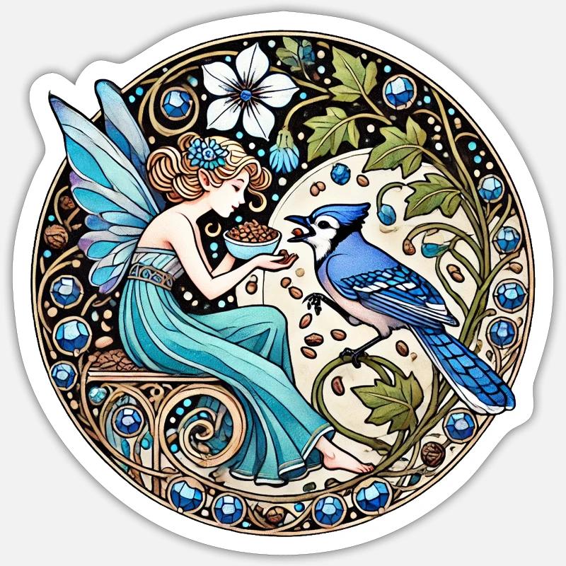 Blauhäher Fee - Sticker Größe S (10 x 10 cm) - Mattweiß