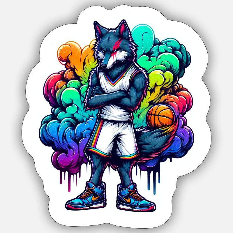 Basketball Wolfpack - Sticker Größe S (10 x 10 cm) - Mattweiß