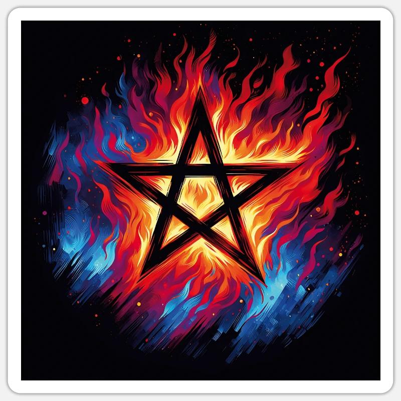 Flammendes Pentagramm Sticker Größe S (10 x 10 cm)