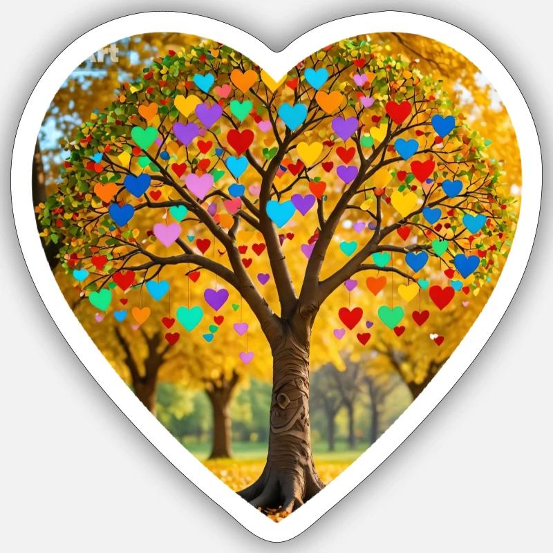Baum mit Herzblättern - Sticker Größe S (10 x 10 cm) - Mattweiß