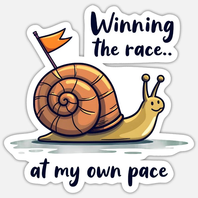 Escargot avec drapeau « Gagner la course » Sticker taille S (10 x 10 cm)