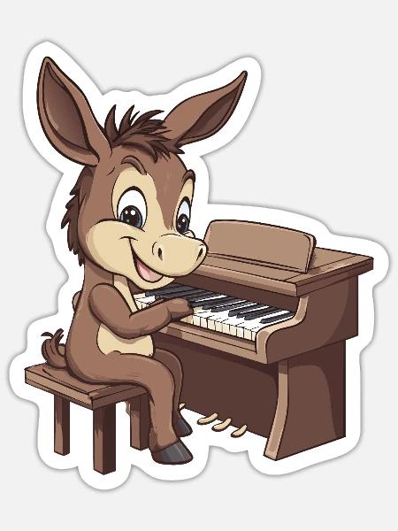 Pianist Esel Klavier Musikinstrument - Sticker Größe S (10 x 10 cm) - Mattweiß