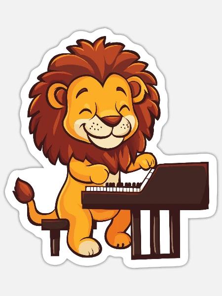 Löwe am Klavier Musikschule - Sticker Größe S (10 x 10 cm) - Mattweiß