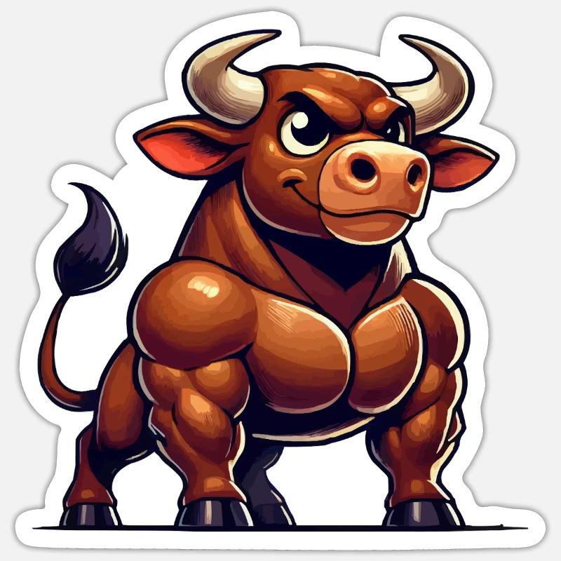 Taureau Bande dessinée - Sticker taille S (10 x 10 cm) - blanc mat
