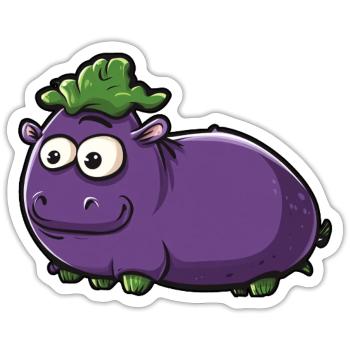 Hippopotamus Eggplant Funny Animal and Vegetable Motif - Sticker size S (10 x 10 cm) - white matte - Front