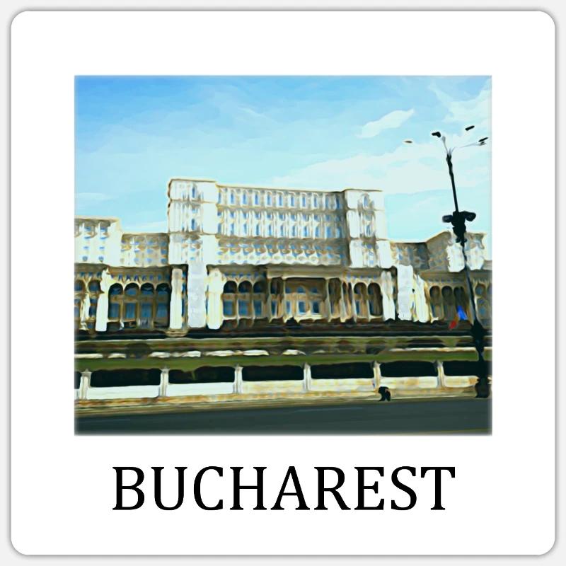 Bucarest - Sticker taille S (10 x 10 cm) - blanc mat
