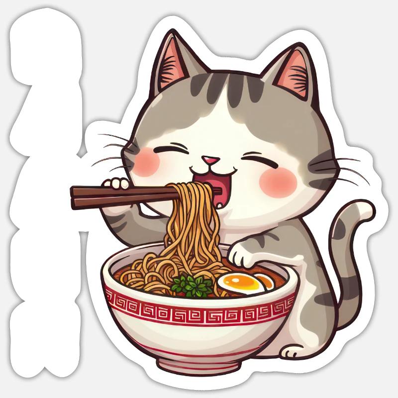 Ramen Chat Sticker taille S (10 x 10 cm)