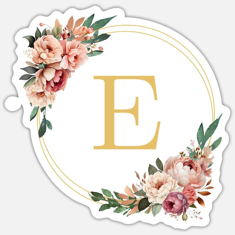 E Monogram, Flower Wreath, Personalizable - Sticker size S (10 x 10 cm) - white matte
