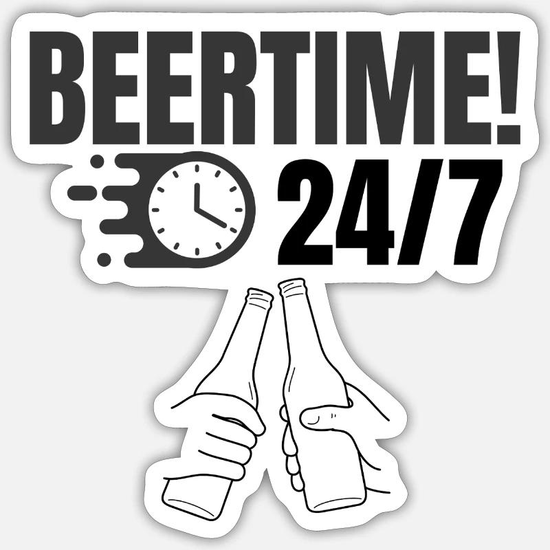 beertime 24/7 - Sticker size S (10 x 10 cm) - white matte