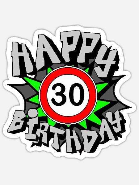 30. Geburtstag , Airbrush Happy 30 (25) - Sticker Größe S (10 x 10 cm) - Mattweiß
