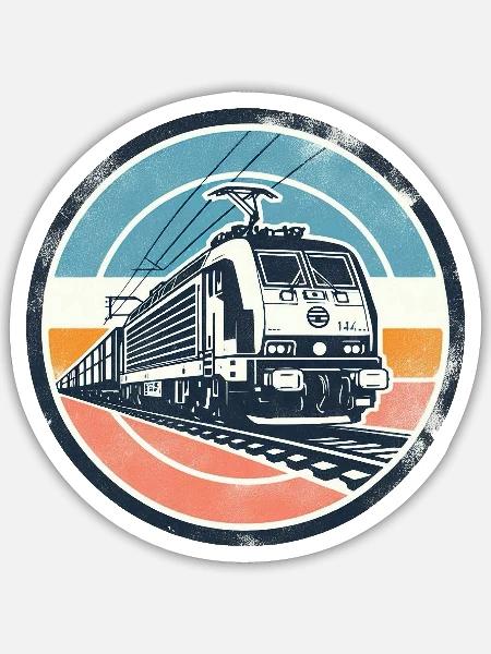 E-Lok mit Güterzug - Sticker Größe S (10 x 10 cm) - Mattweiß