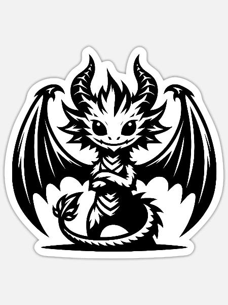 Kinder Drache mit Flügeln wildem Hörner Gesicht - Sticker Größe S (10 x 10 cm) - Mattweiß