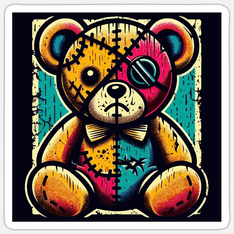 Patchwork Bärenkunst mit Vintage-Charme Sticker Größe S (10 x 10 cm)