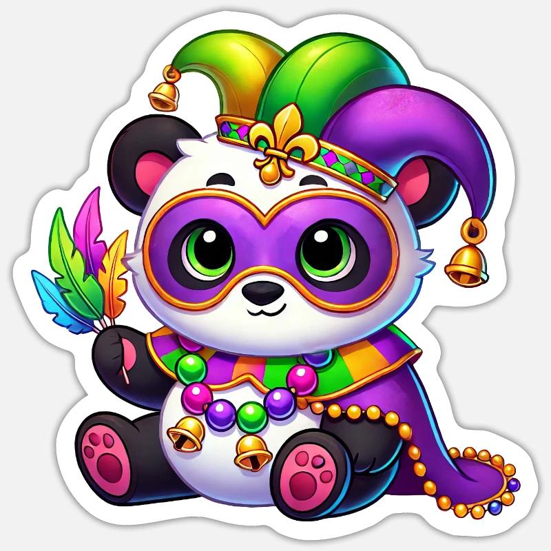 Panda mignon avec masque au carnaval Sticker taille S (10 x 10 cm)
