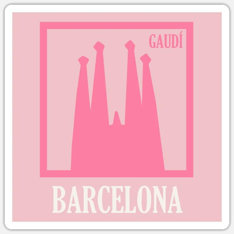 Barcelone rose - Sticker taille S (10 x 10 cm) - blanc mat