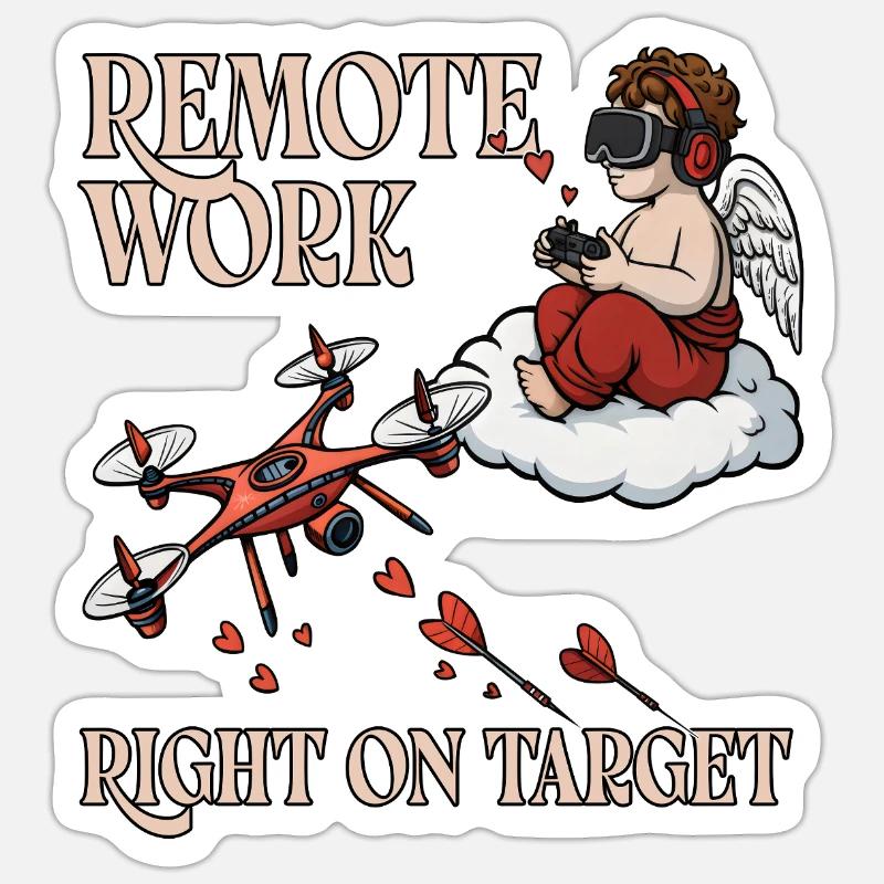 Cupid Remote Work, Valentinstag - Sticker Größe S (10 x 10 cm) - Mattweiß