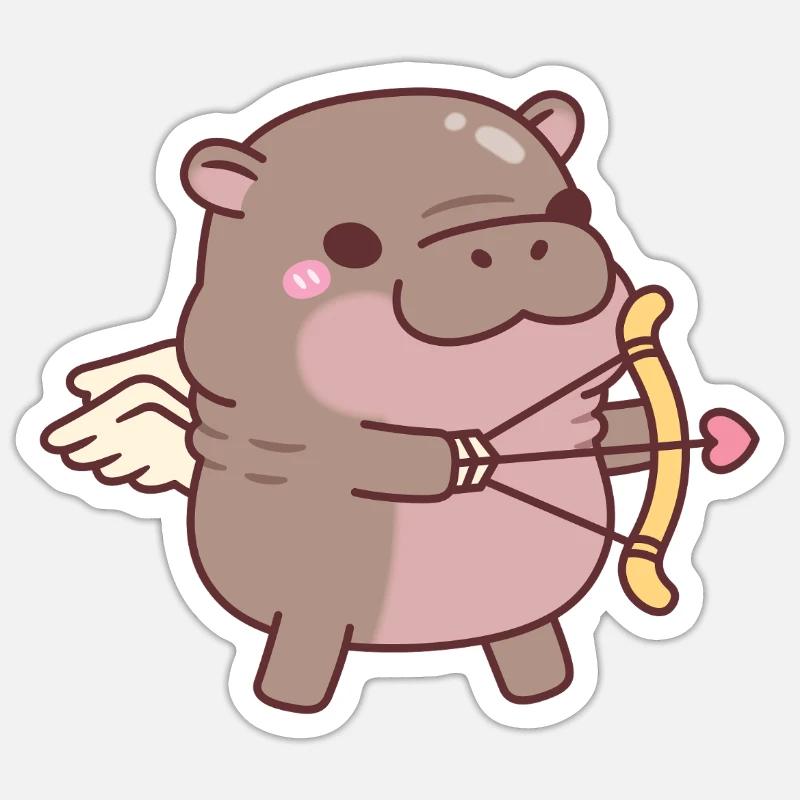 Hippopotame pygmée mignon Cupidon - Sticker taille S (10 x 10 cm) - blanc mat