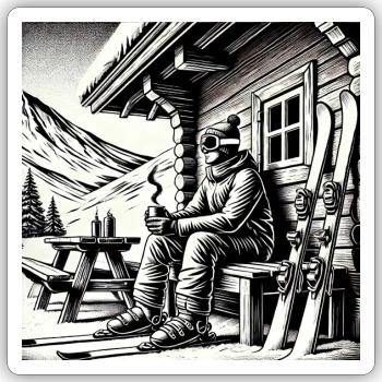 Skiers at the hut - Sticker size S (10 x 10 cm) - white matte - Front