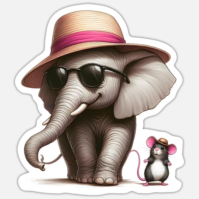 Éléphant avec souris - Sticker taille S (10 x 10 cm) - blanc mat