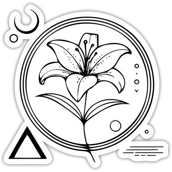 Florale Geometrie – Die Lilie als Symbol - Sticker Größe S (10 x 10 cm) - Mattweiß - Vorne