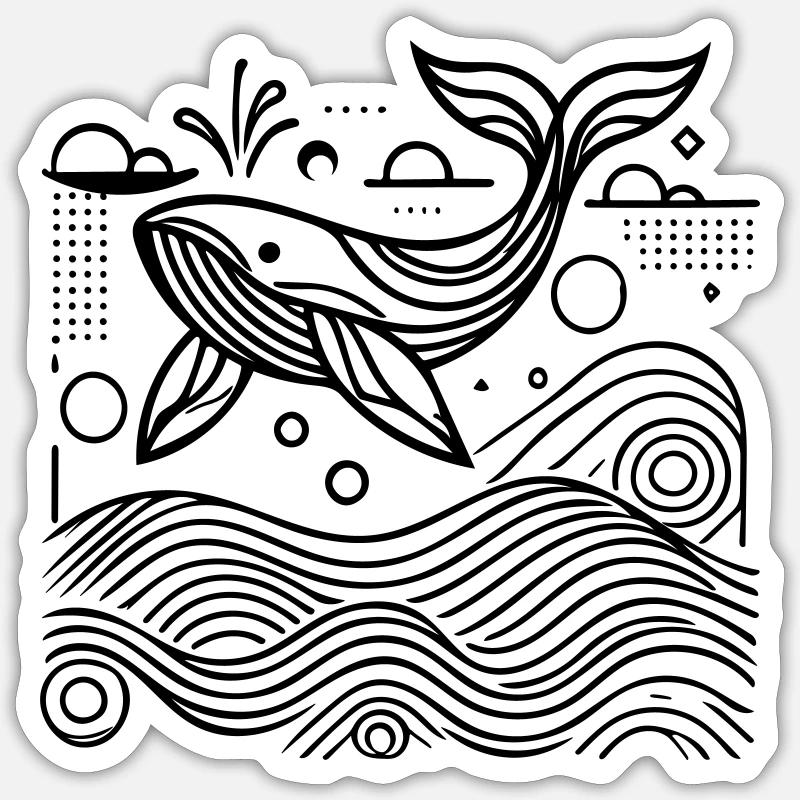 de l’océan – Baleine géométrique - Sticker taille S (10 x 10 cm) - blanc mat