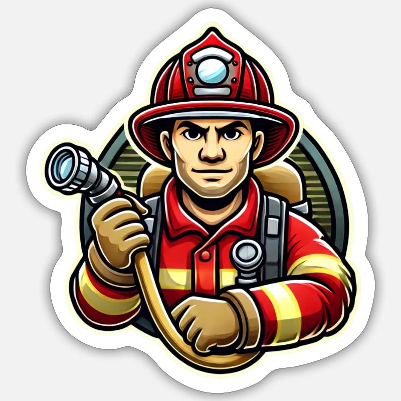 Feuerwehrmann mit Axt – Heldenhaft - Sticker Größe S (10 x 10 cm) - Mattweiß