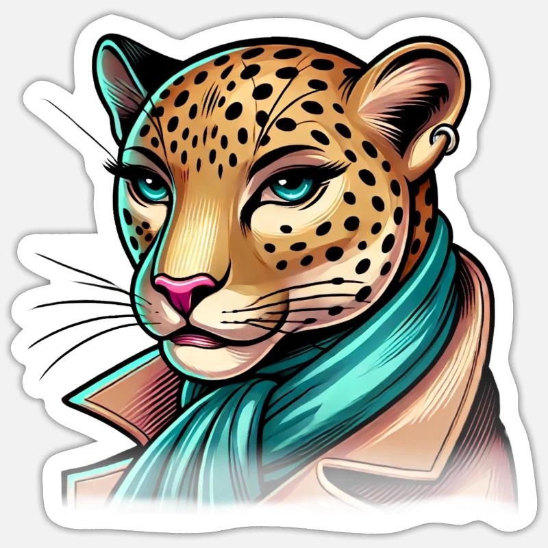 Cool Leopardess with Jacket & Earring – Trendy Sticker size S (10 x 10 cm)