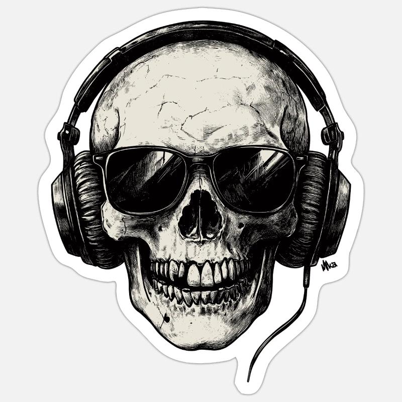 Crâne de musique - Sticker taille S (10 x 10 cm) - blanc mat