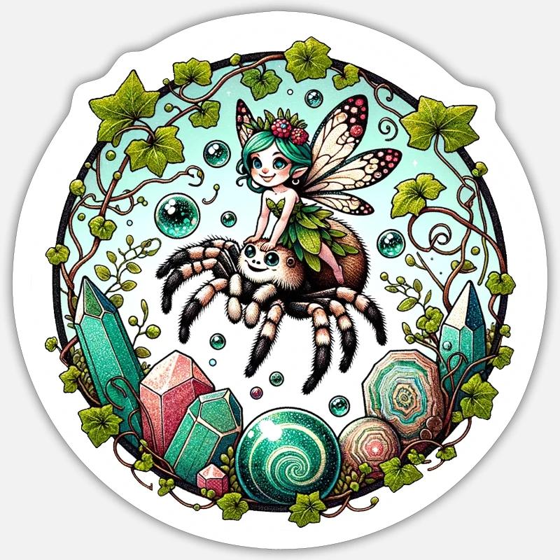 Fée araignée mignonne - Sticker taille S (10 x 10 cm) - blanc mat