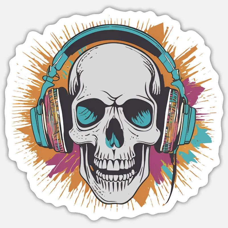 Crâne avec casque - Sticker taille S (10 x 10 cm) - blanc mat