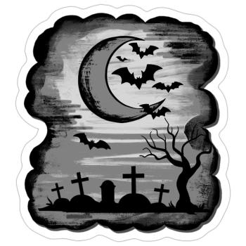 monochrom Mondnacht über Gräber – Fledermaus-Szene - Sticker Größe S (10 x 10 cm) - Mattweiß - Vorne
