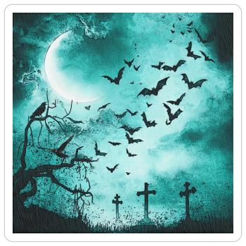 Düsterer Friedhof & Fledermausschwarm Mondschein - Sticker Größe S (10 x 10 cm) - Mattweiß - Vorne