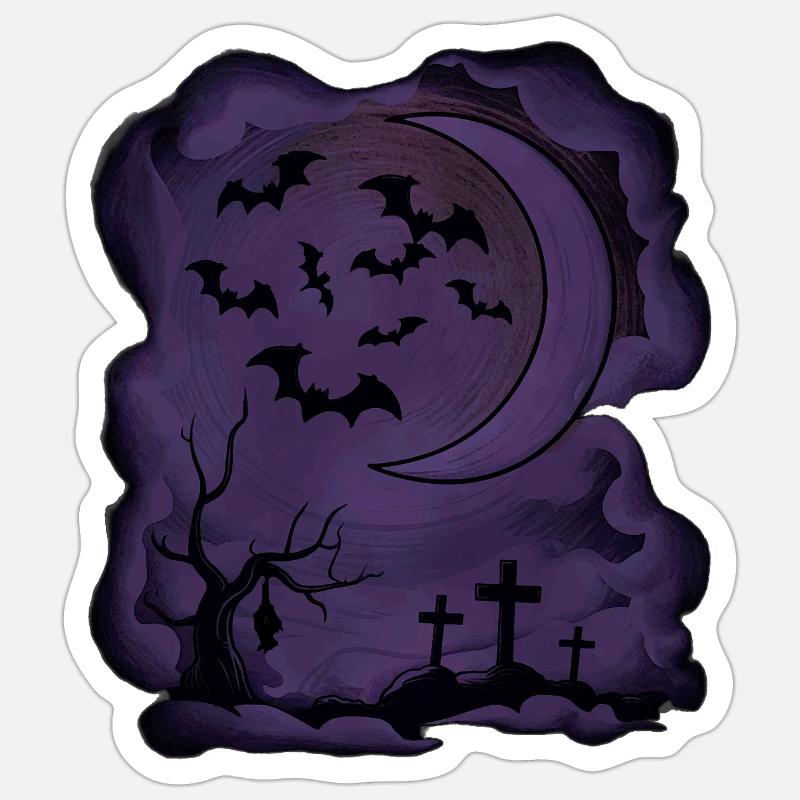 Fledermäuse, Mondsichel, Gräber, Bäume Sticker Größe S (10 x 10 cm)