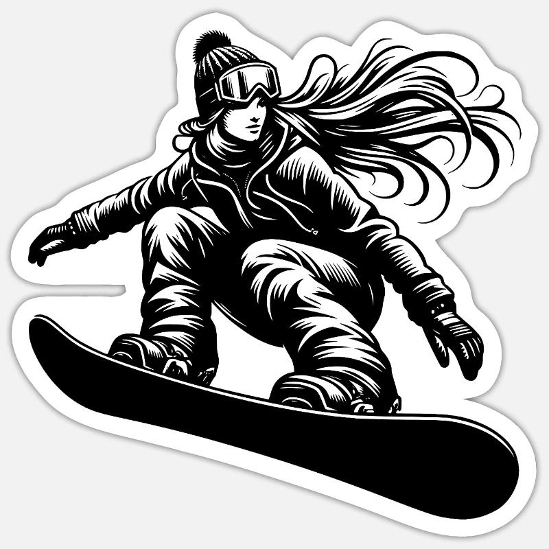 Snowboardeuse Cool Snowboard Design - Sticker taille S (10 x 10 cm) - blanc mat