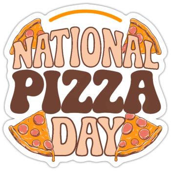Journée nationale de la pizza 2025 pizza day gift - Sticker taille S (10 x 10 cm) - blanc mat - Devant