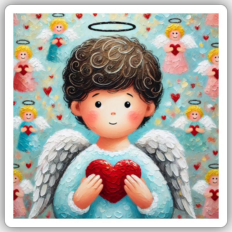 Engel mit Herz - Sticker Größe S (10 x 10 cm) - Mattweiß